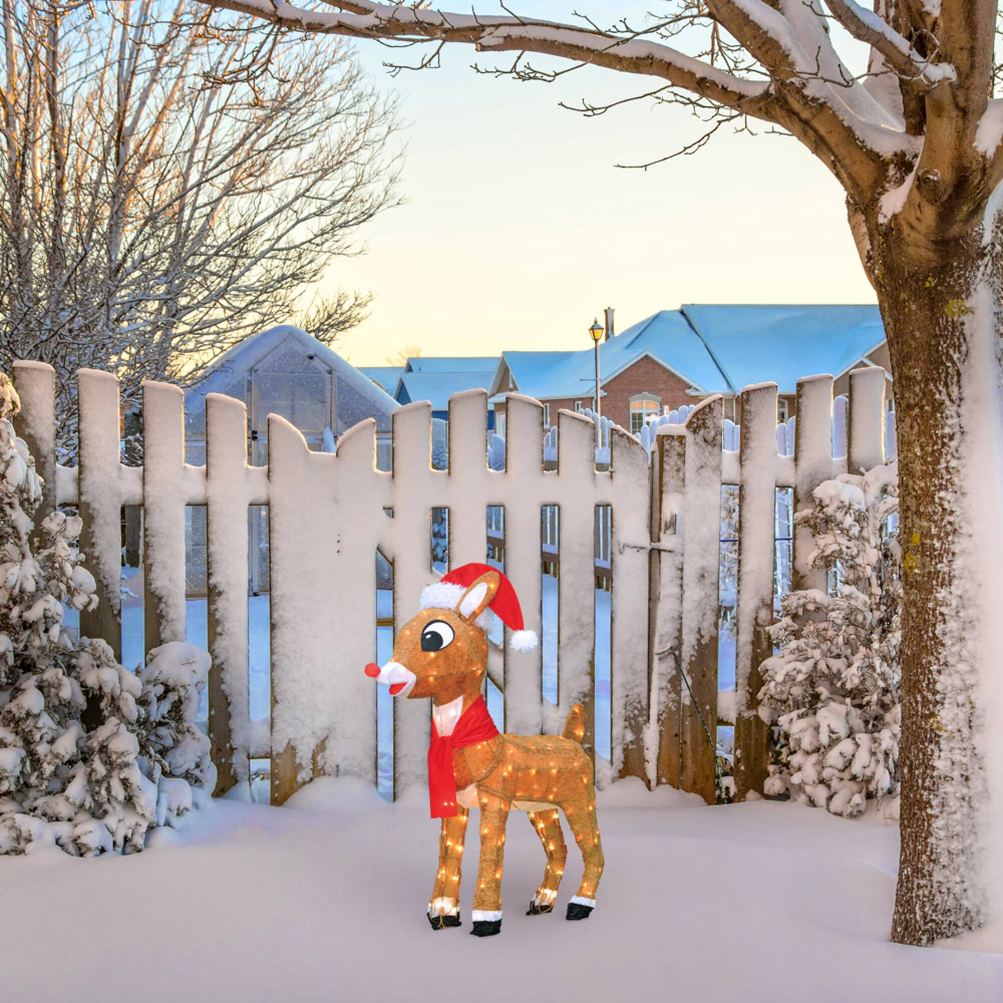 ProductWorks Rudolph 2ft. 3D Pre-Lit Rudolph with Santa Hat Scarf Yard Art
